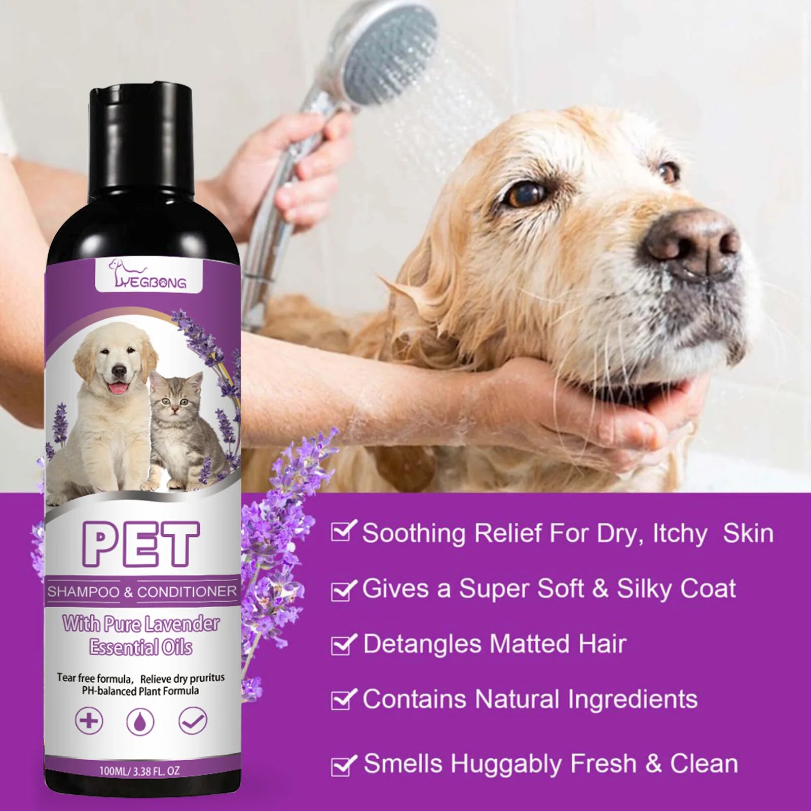 Lavender Oil PH Balanced Dry Skin Relief Pet Shampoo & Conditioner
