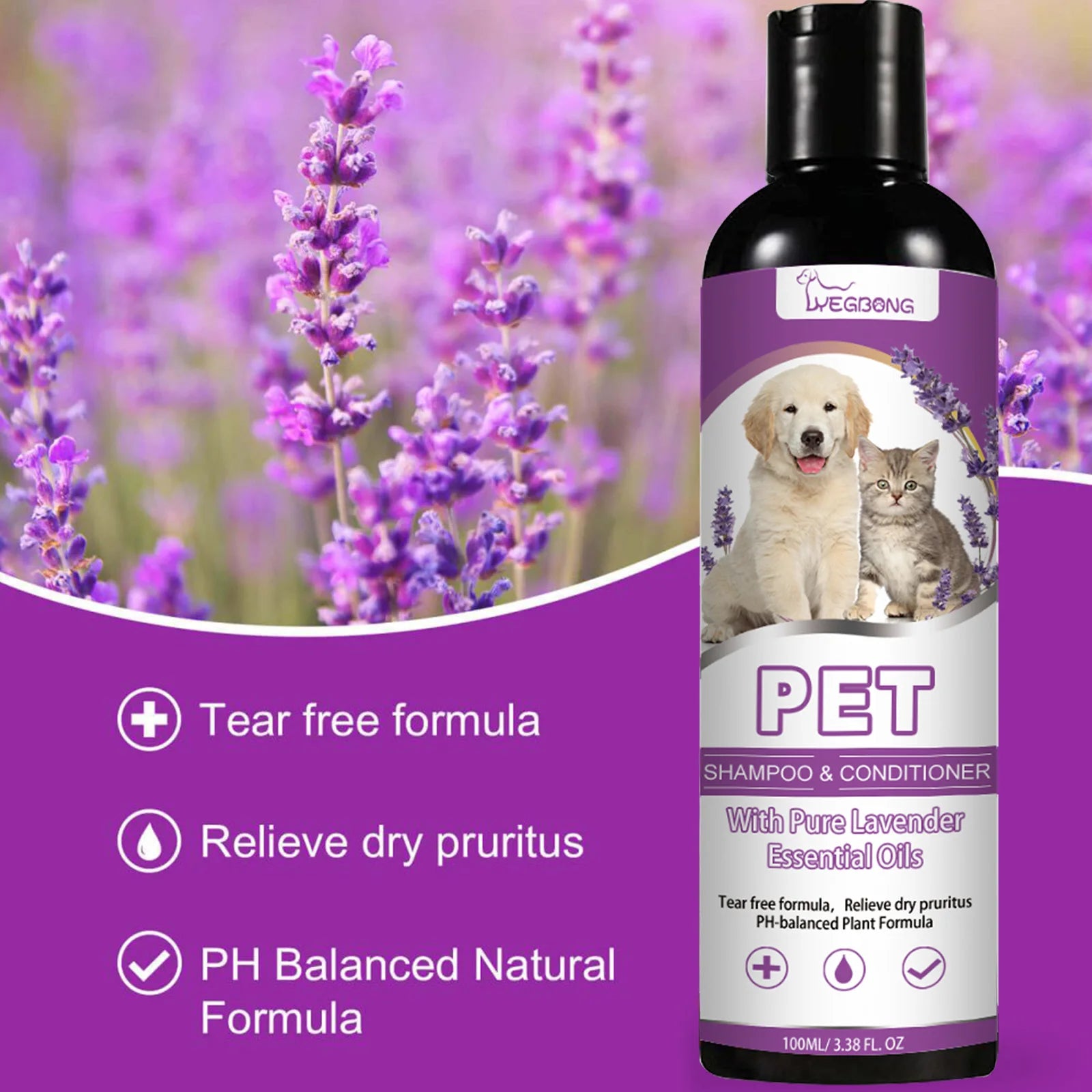 Lavender Oil PH Balanced Dry Skin Relief Pet Shampoo & Conditioner