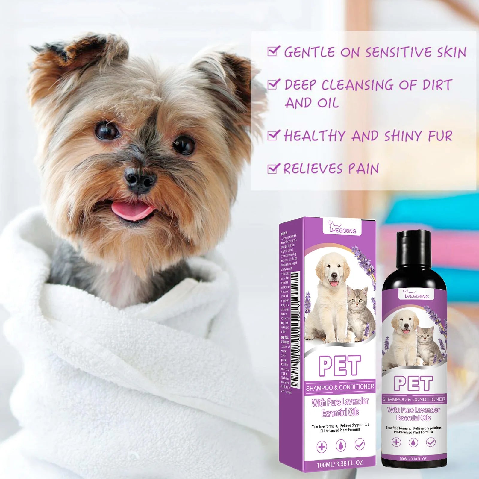 Lavender Oil PH Balanced Dry Skin Relief Pet Shampoo & Conditioner