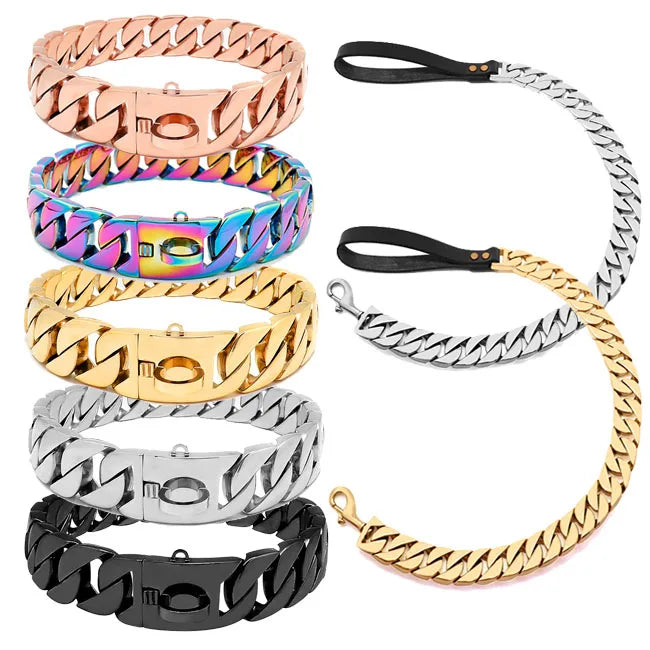 Heavy Duty Stainless Steel Cuban Chain Dog Collar