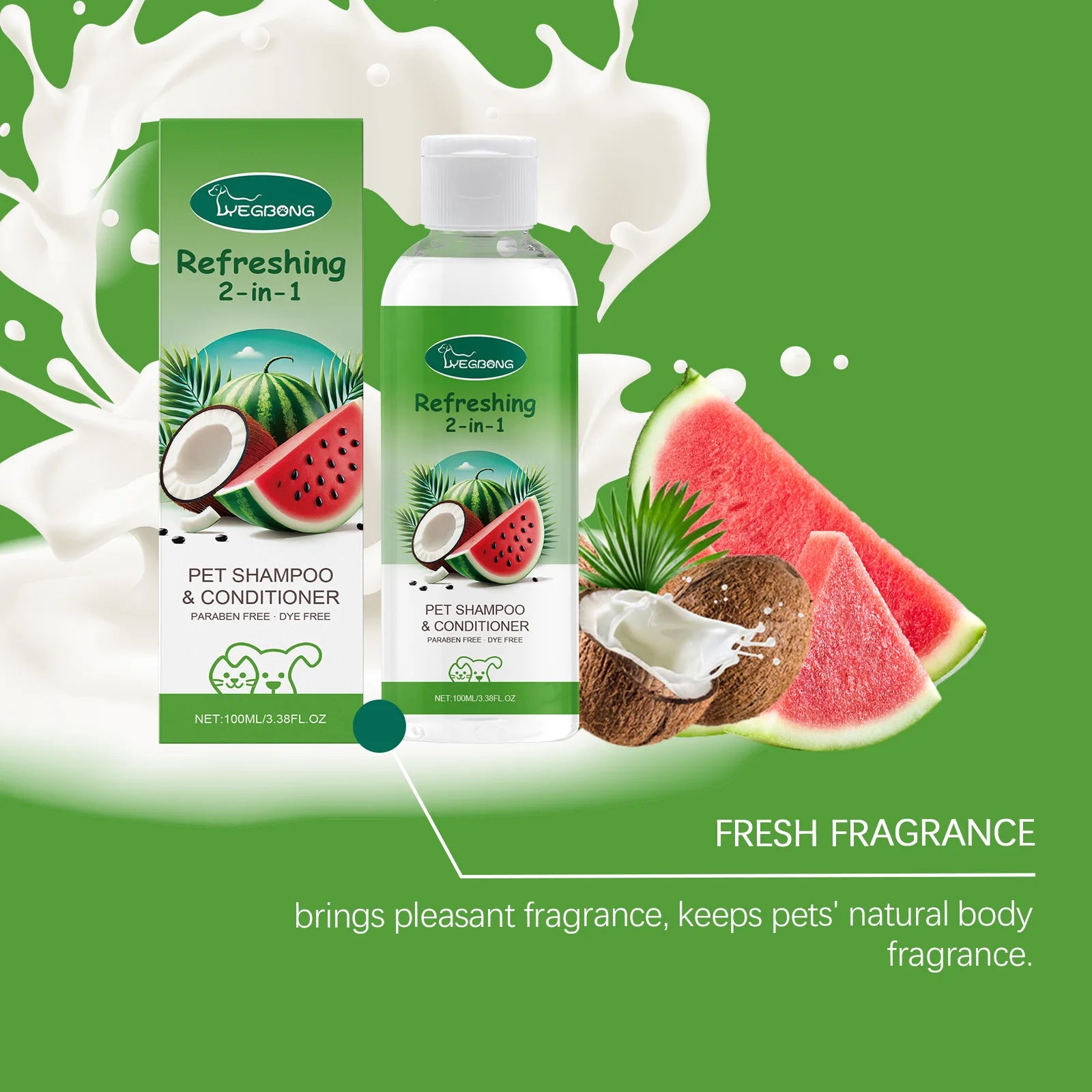 Refreshing 2-in-1 Moisturizing & Odor Eliminating Pet Shampoo