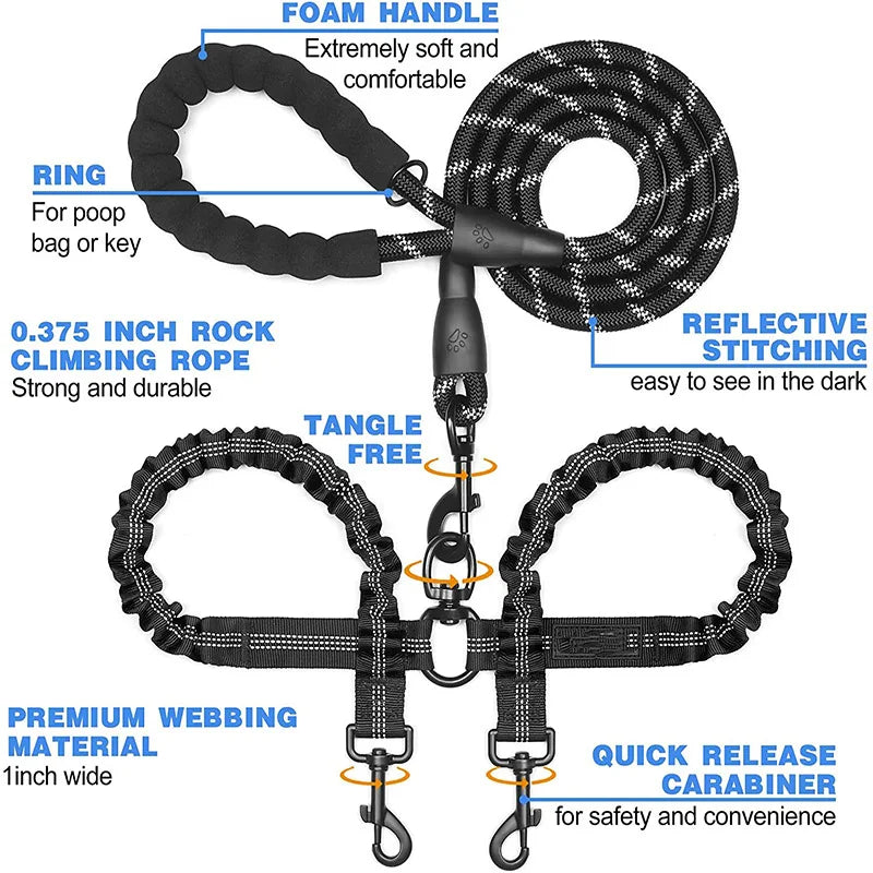 Tangle-Free Double Twin Lead Walking Dog Leash