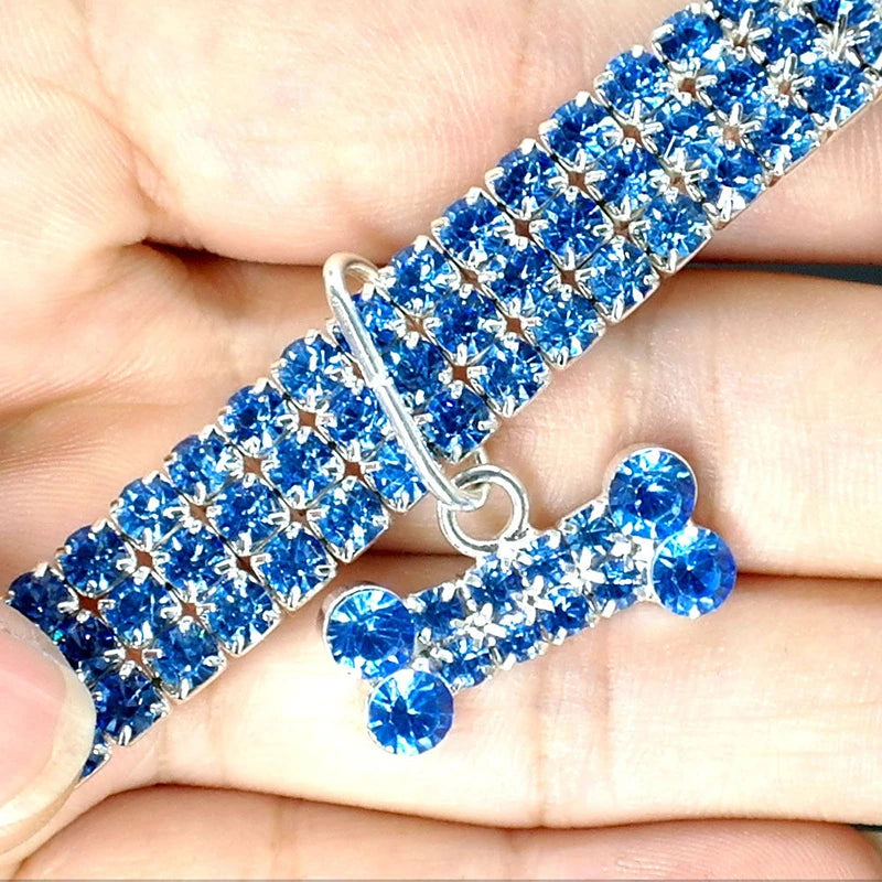 Adjustable Rhinestone Bone Pendant Bling Dog Necklace