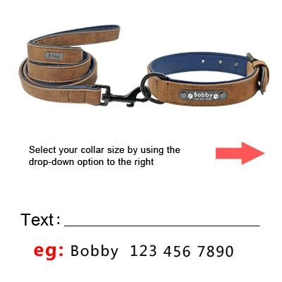 Custom Personalized Leather Dog Tag Collar & Leash