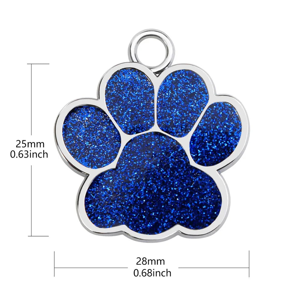 Custom Engraved Glitter Paw Pet ID Tags