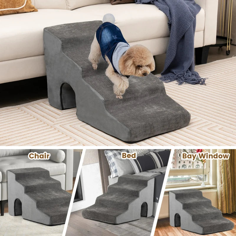 Extra-Wide 4-Tier High-Density Foam Pet Stairs