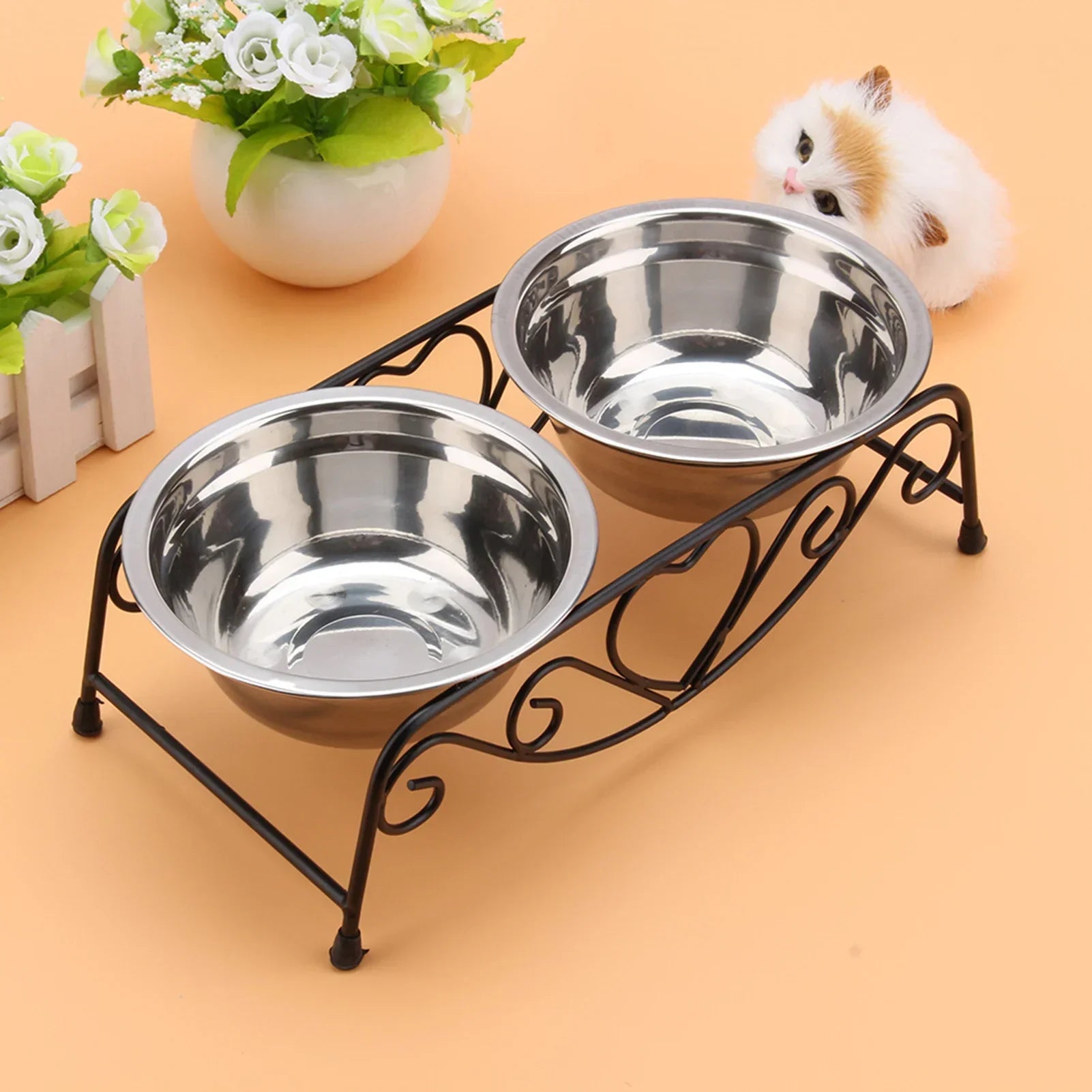 Elevated Stainless Steel Double Bowl Pet Stand