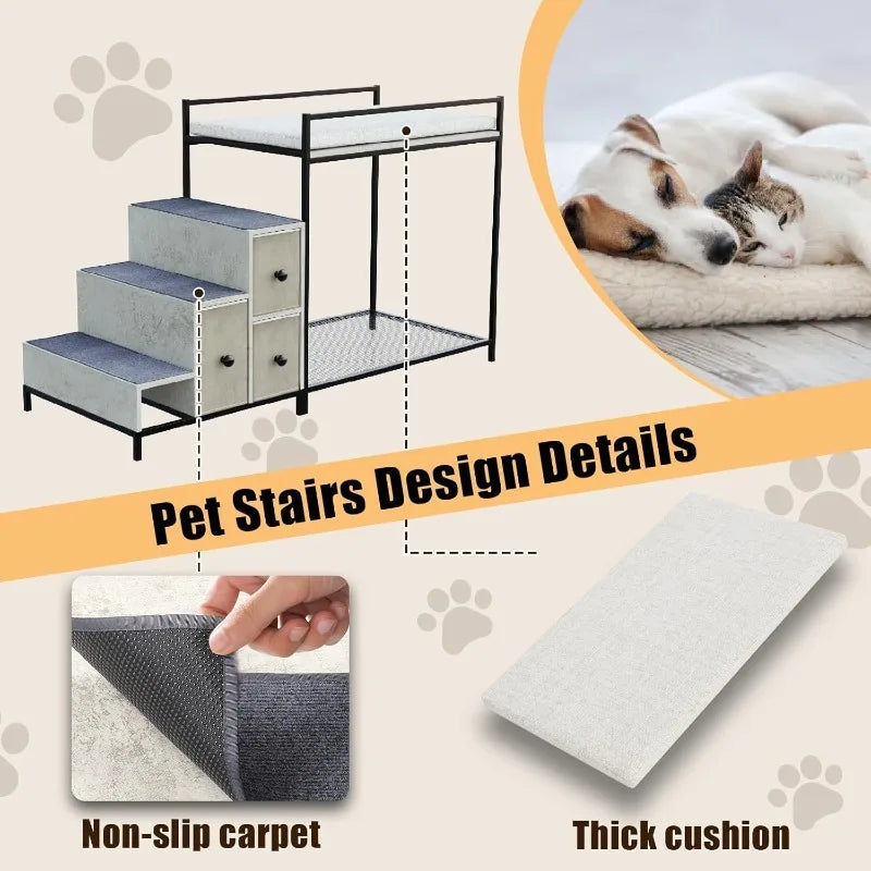 Pet Bunk Bed w/Stairs & Storage