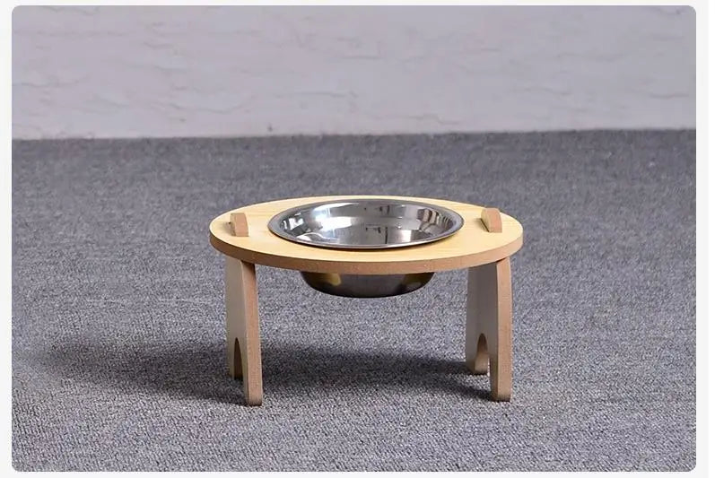 Elevated Neck Protector Wooden Bowl Rack for Small Pets