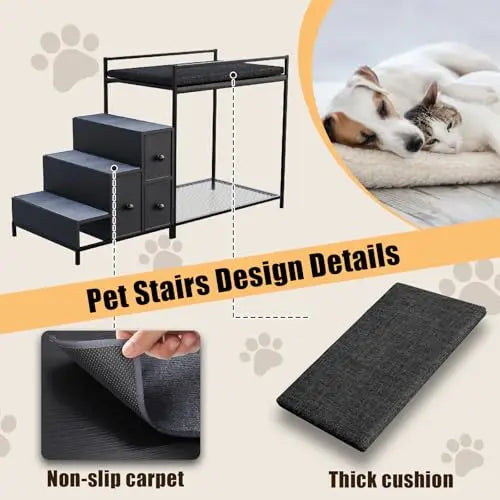 Pet Window Bunk Bed w/Stairs & Storage
