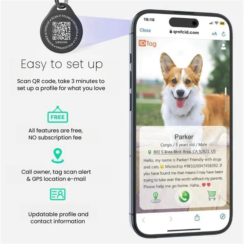 QR Code Personalized Smart Pet ID Pendant