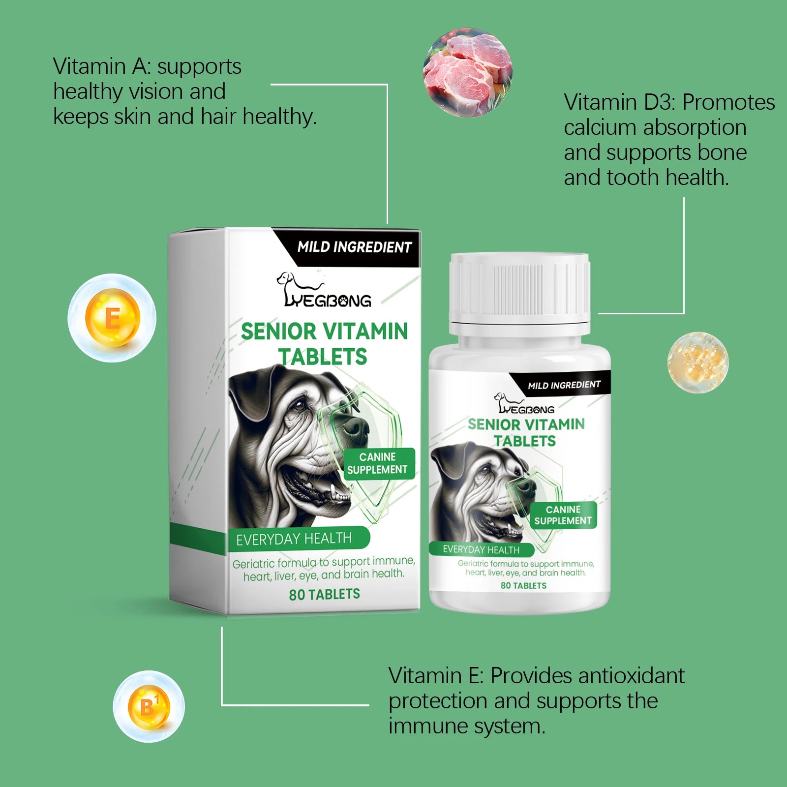 Senior Dog Metabolism & Immunity Boosting Multi-Vitamin Supplement Tablets