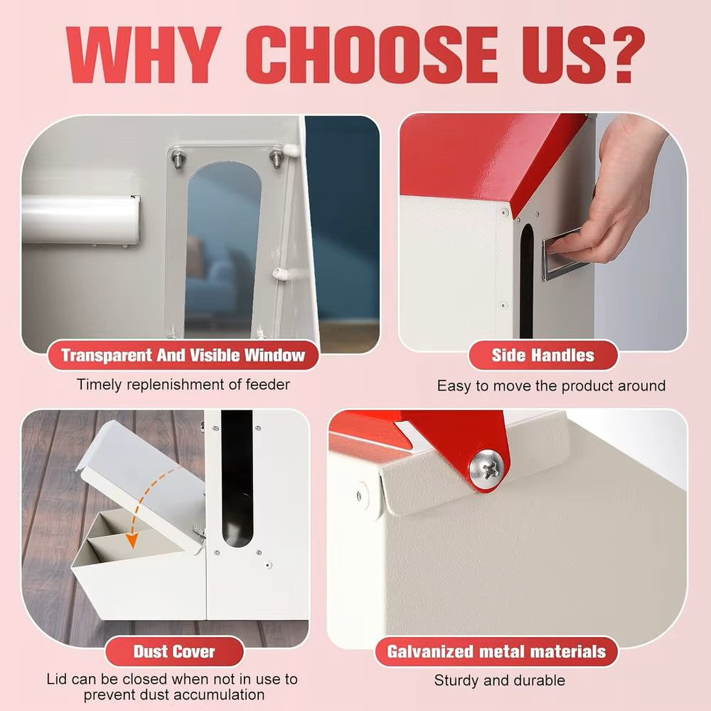 Large Galvanized Dry Pet Food Dispenser w/Dual Gravity Bowls