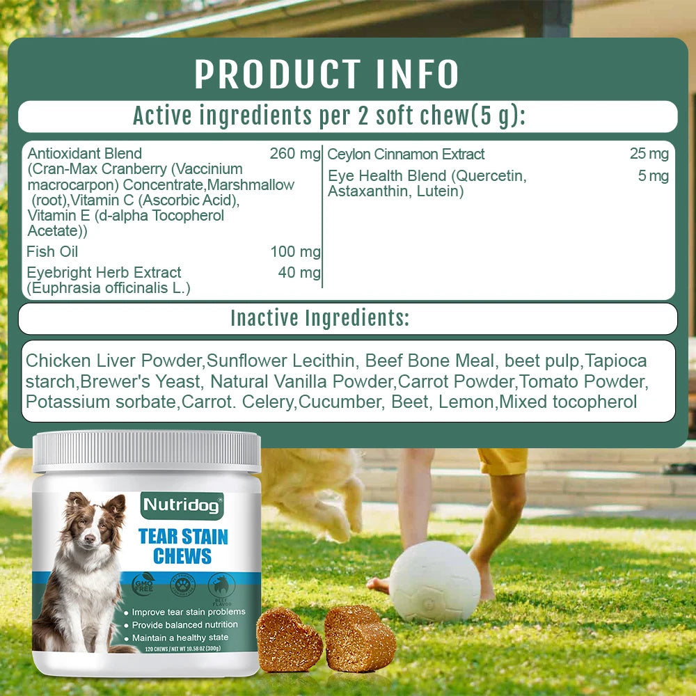 Tear Stain & Eye Health Dog Chews w/Cranberries & Vitamins