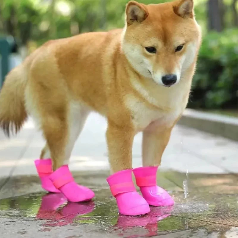 4PC Set Waterproof Anti-Slip Rubber Pet Rain Boots