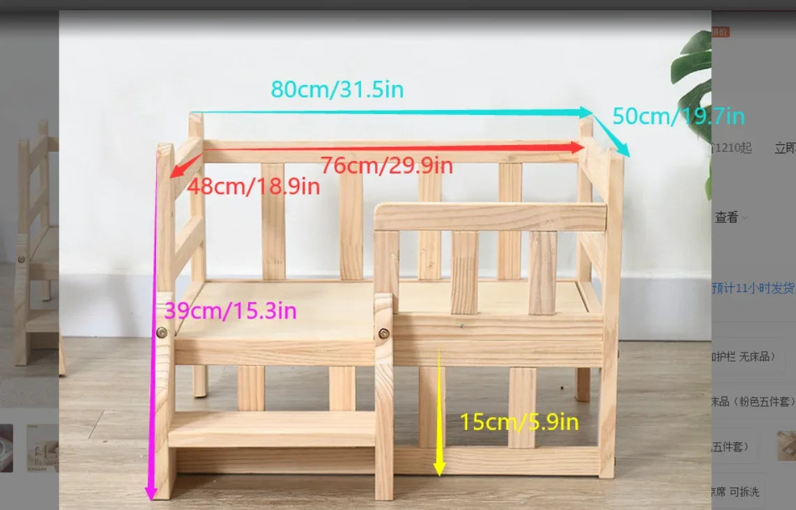 Solid Wood Elevated Pet Bed w/Stairs