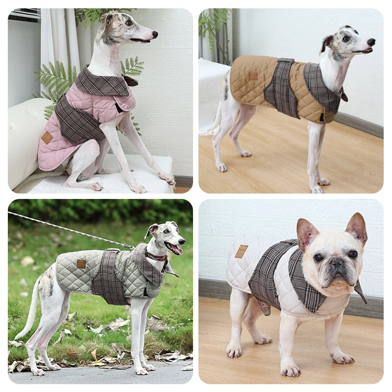 Luxury Quilted Vintage Plaid Dog Coat