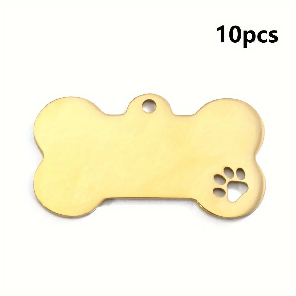 10PC Set Stainless Steel Paw Bone Blank Dog ID Tags