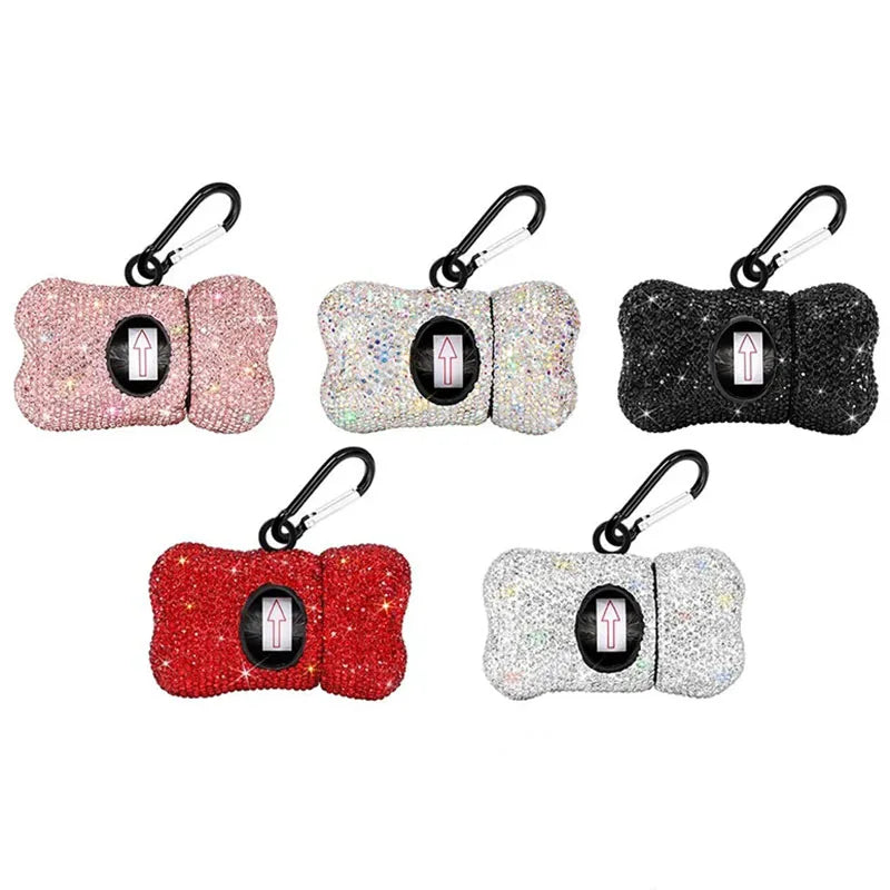 Rhinestone Pet Traction Leash & Bone Shaped Bag Dispenser