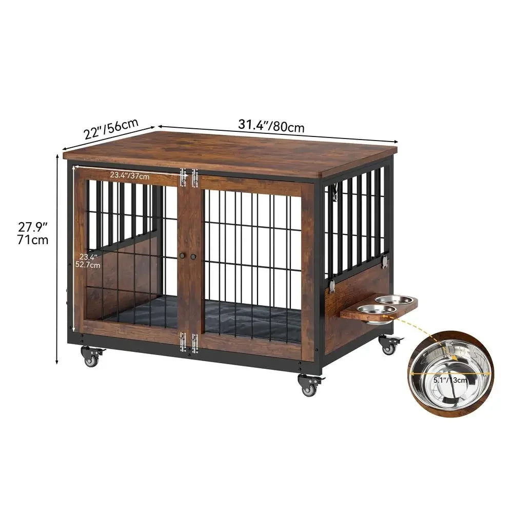 Double-Door Wooden Table Dog Crate