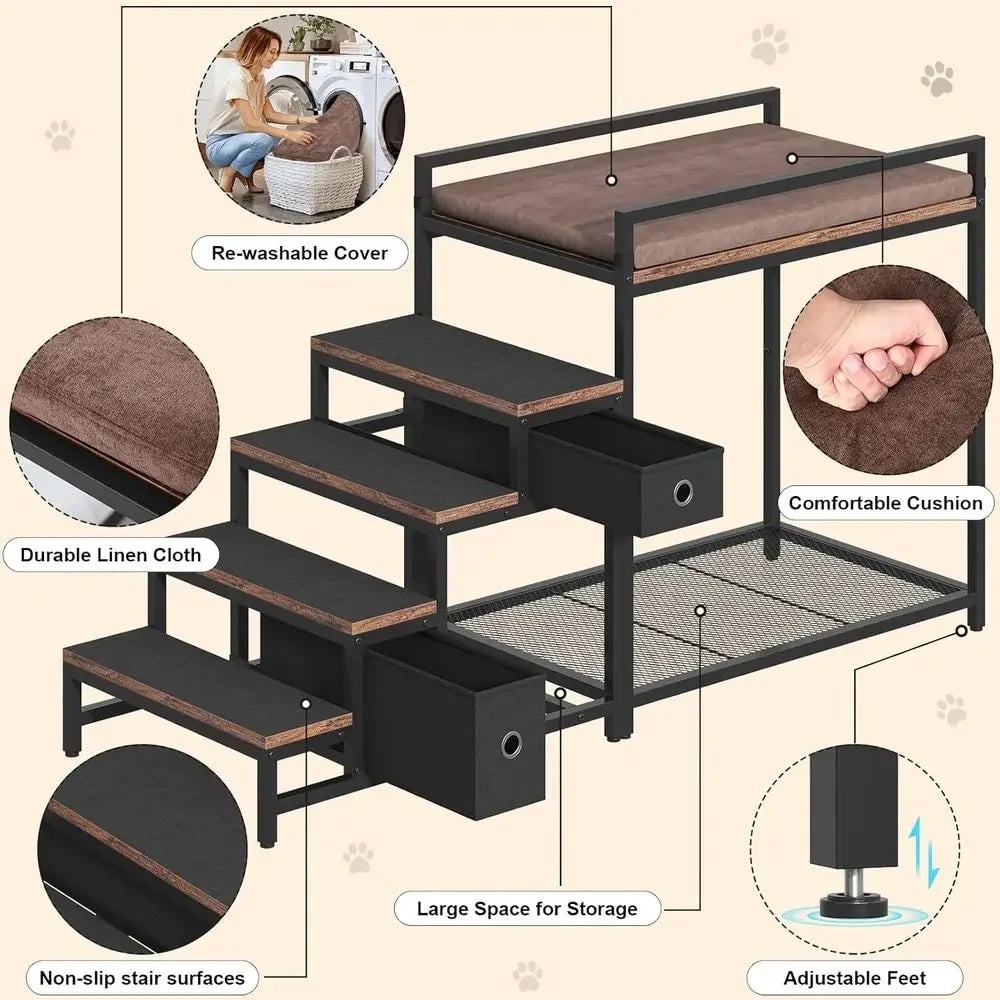 Dual-Level Pet Bunk Bed w/Detachable Stairs