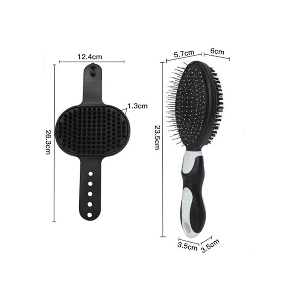 2PC Double-Sided Pet Grooming Brush & Bath Brush Set