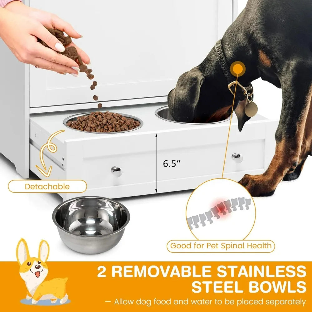Pet Feeder Station w/Double Pull Out Stainless Steel Pet Bowls