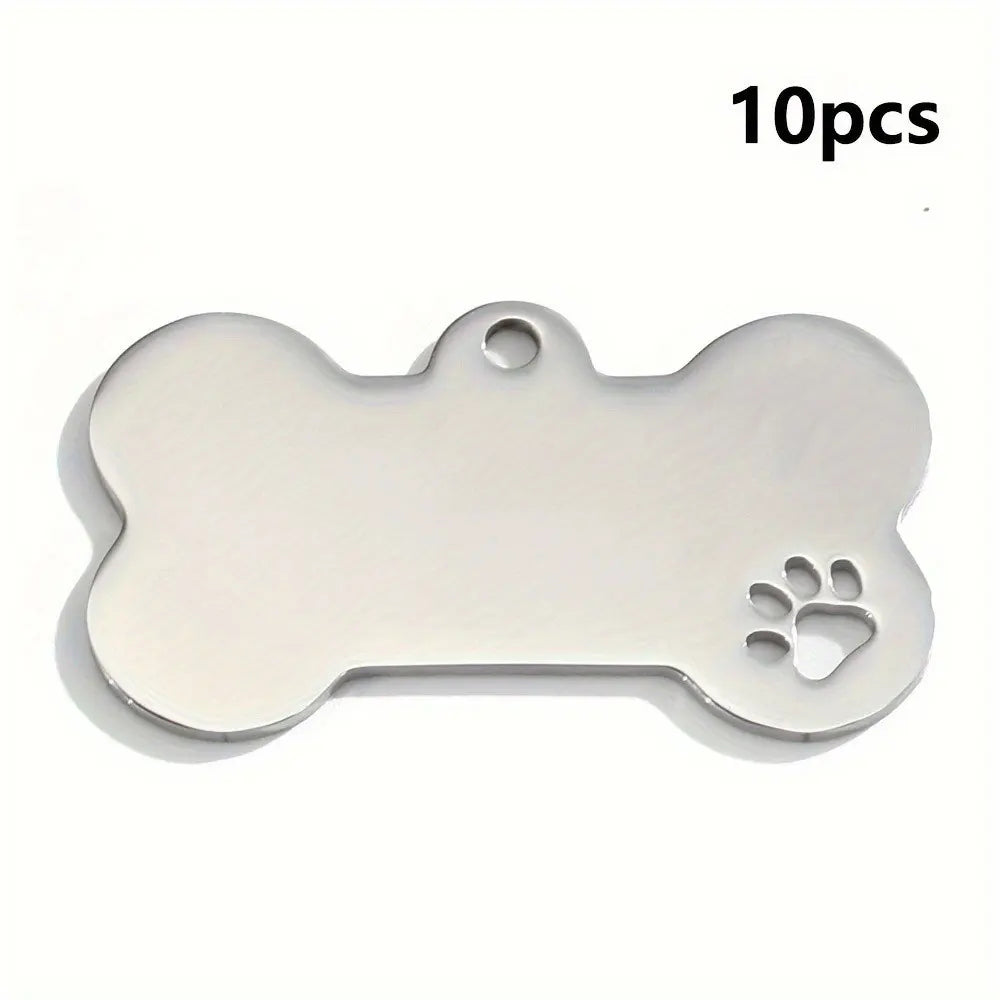 10PC Set Stainless Steel Paw Bone Blank Dog ID Tags