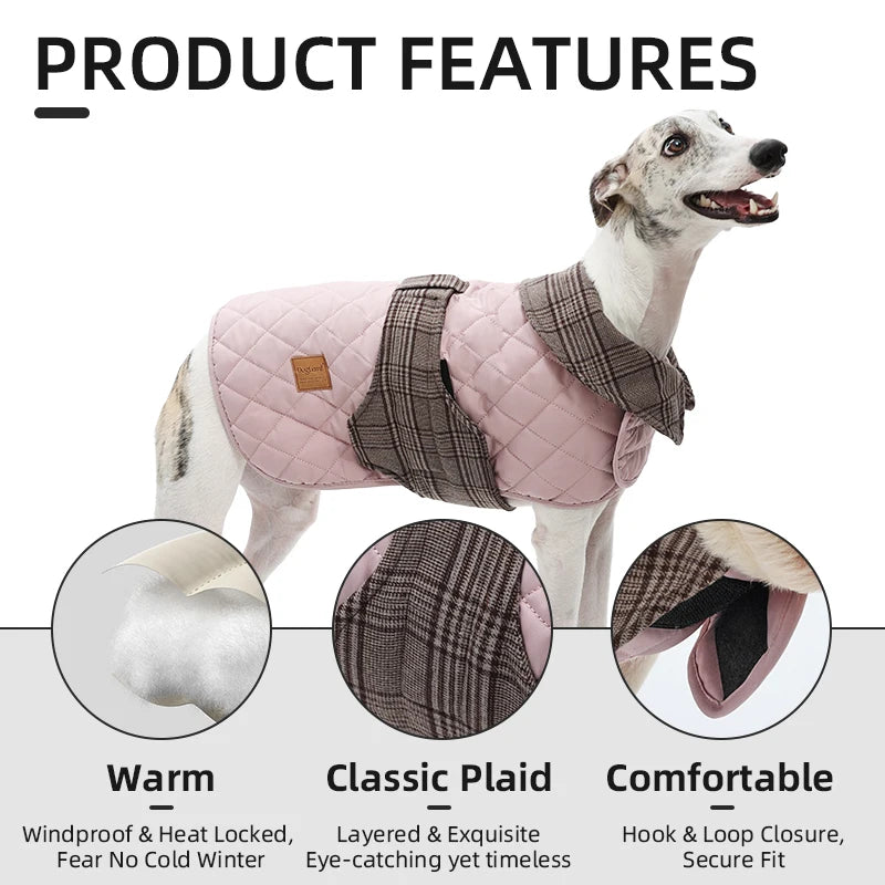 Luxury Quilted Vintage Plaid Dog Coat