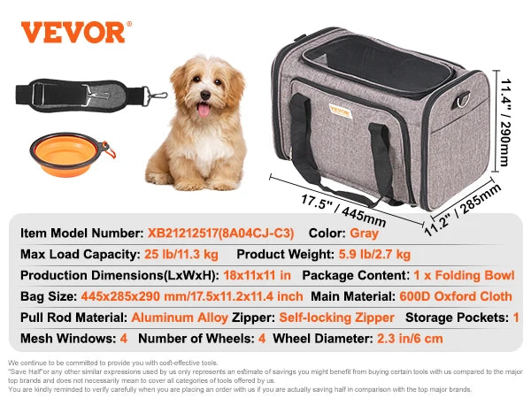Airline Approved Expandable Rolling Pet Carrier
