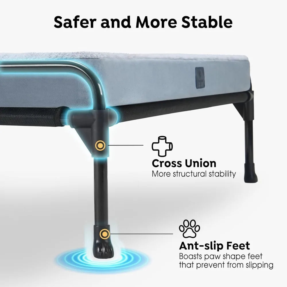 Three-Sided Guardrail Elevated Pet Bed w/Foam Cushion