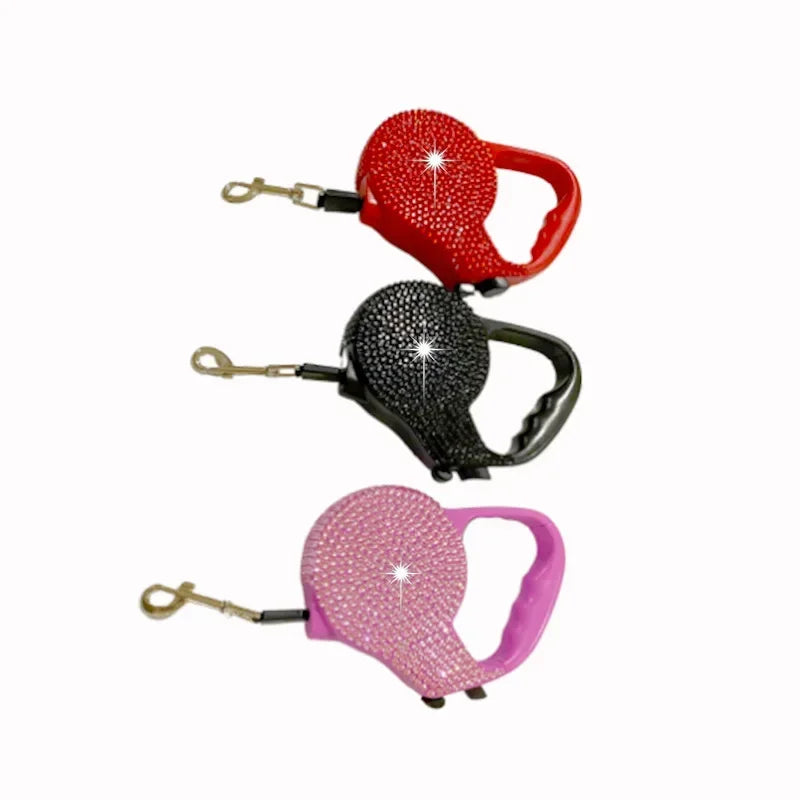 Rhinestone Pet Traction Leash & Bone Shaped Bag Dispenser