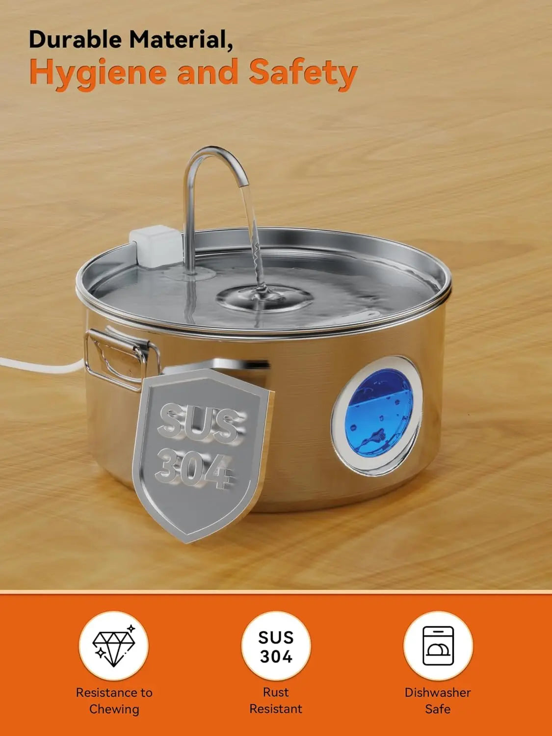 Whisper Quiet 12L Stainless Steel Pet Water Fountain