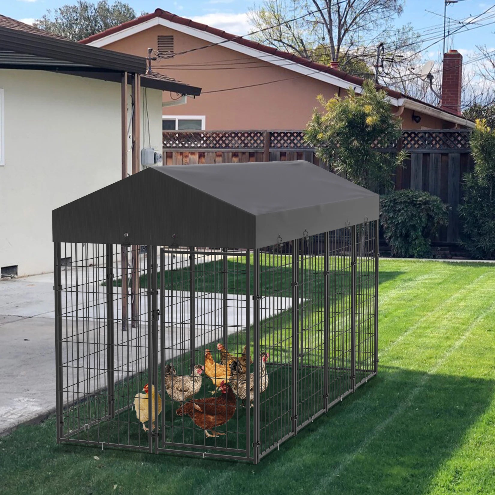 Large Outdoor Dog Kennel w/Water Proof Canopy Cover