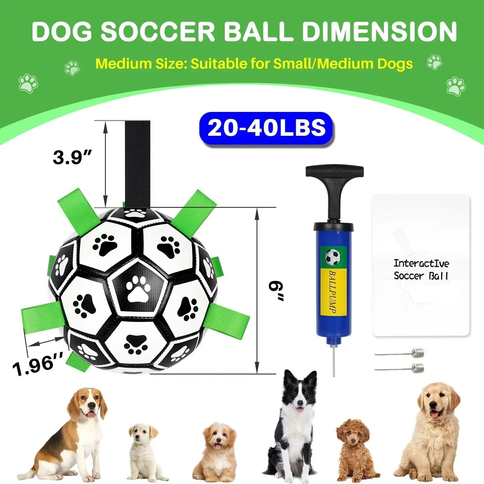 Durable Soccer Ball Dog Toy w/Straps