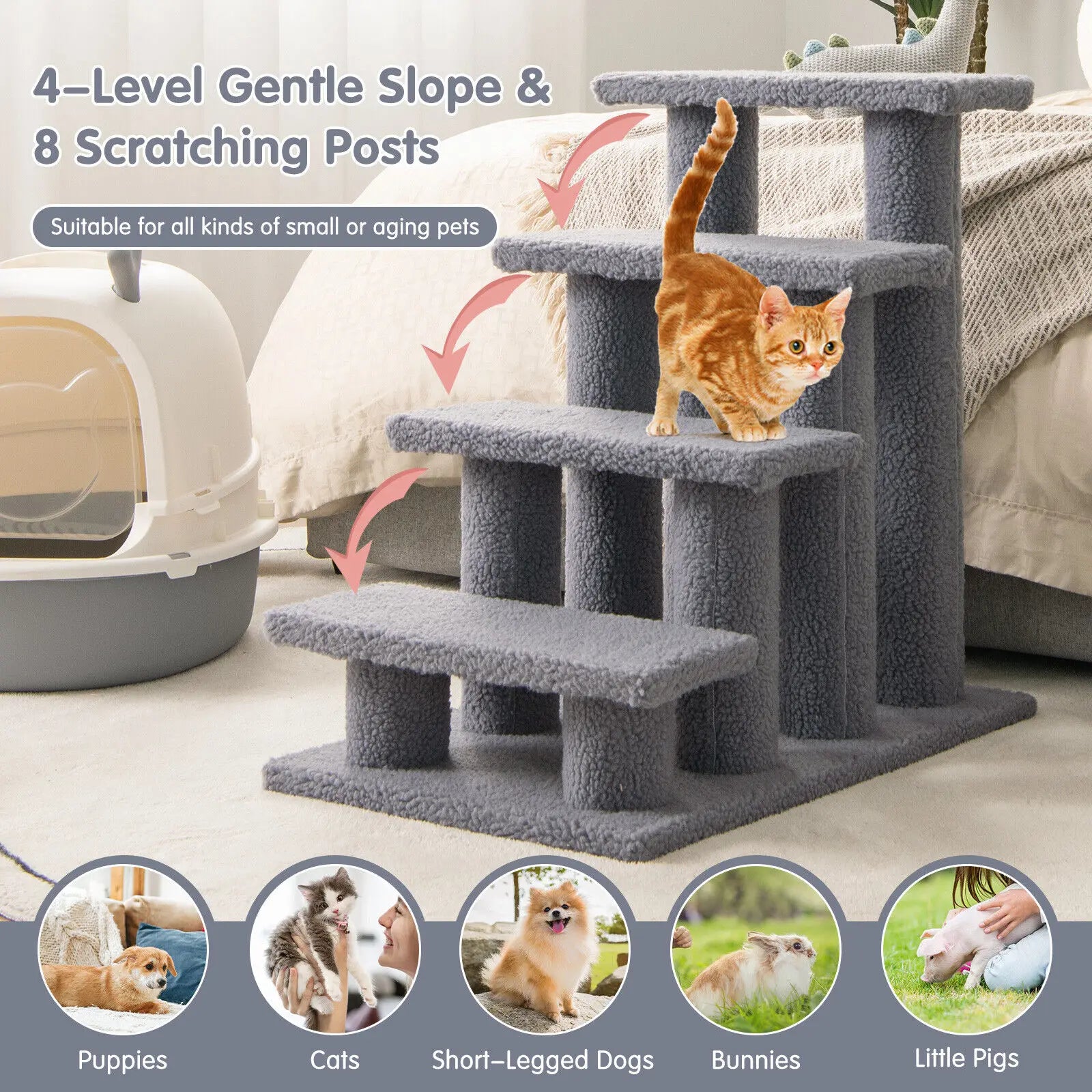 Costway 24" 4-Step Carpeted Pet Stairs