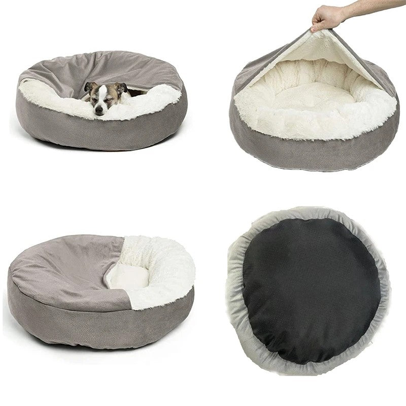 Plush Cozy Donut Cuddler Hooded Pet Bed