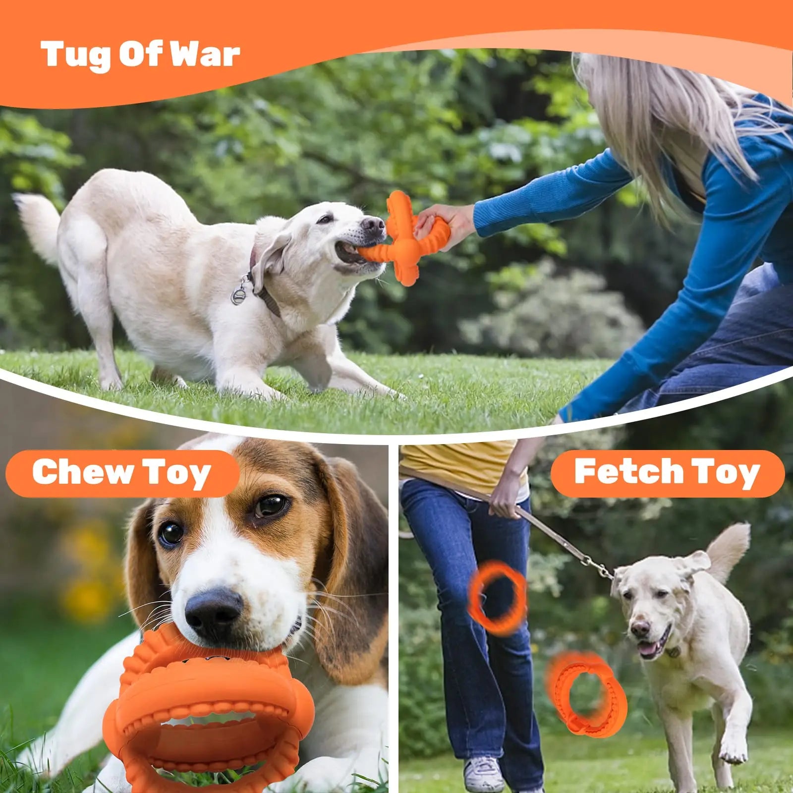 Detachable Double Ring Natural Rubber Dog Chew & Fetch Toy