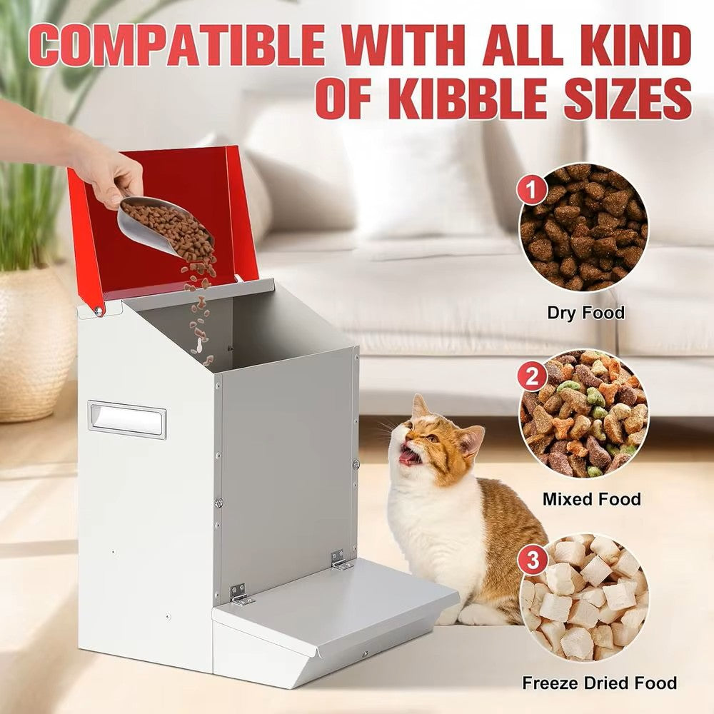 Large Galvanized Dry Pet Food Dispenser w/Dual Gravity Bowls