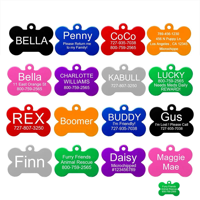 Custom Double-Side Engraved Dog Bone ID Tag