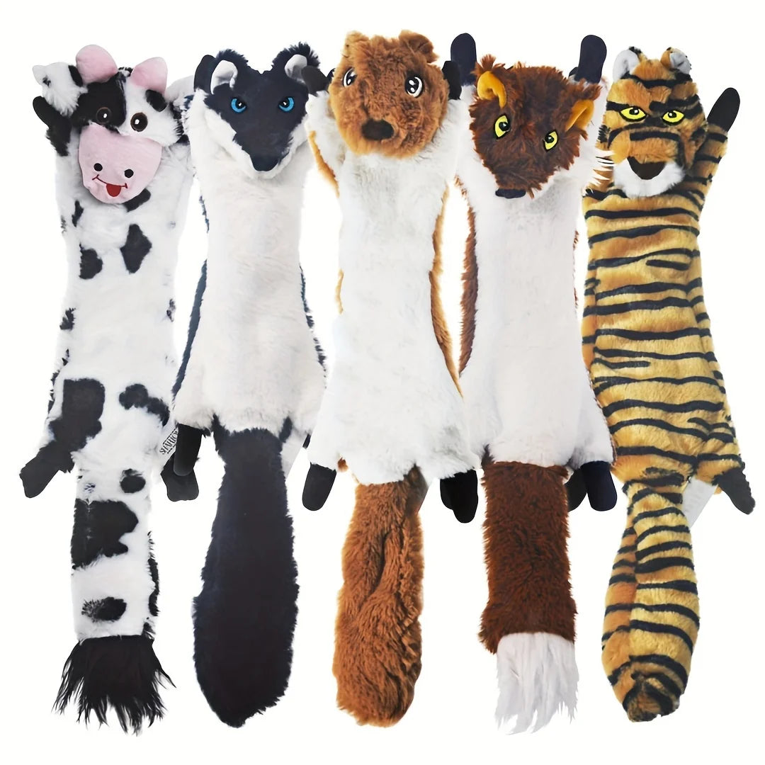 5PC Durable Squeaky No-Stuffing Plush Animal Chew Toys