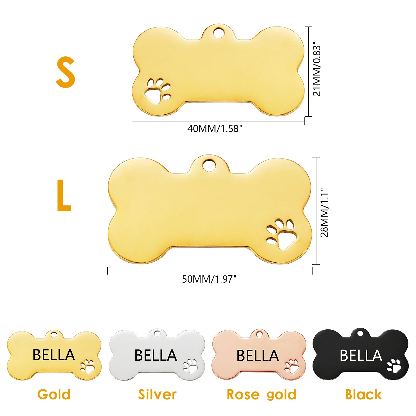 Multi-Shaped Custom Engraved Stainless Steel Pet ID Tag