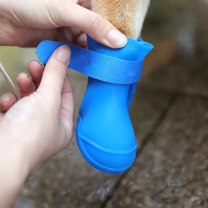 4PC Set Waterproof Anti-Slip Rubber Pet Rain Boots