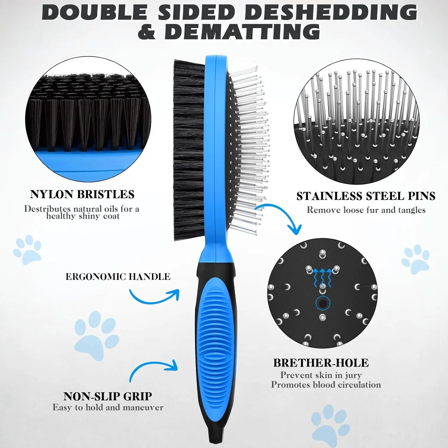 2PC  Pet Double-Sided Grooming Brush & Bath Brush Set