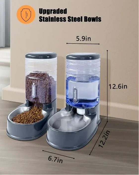 Gravity Automatic Pet Food & Water Dispenser Set w/Stainless Steel Bowls