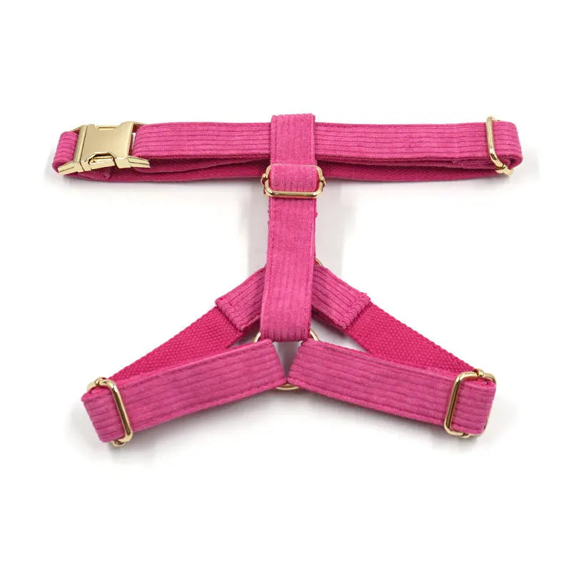 Fashion Corduroy Dog Harness w/Gold Metal Buckle