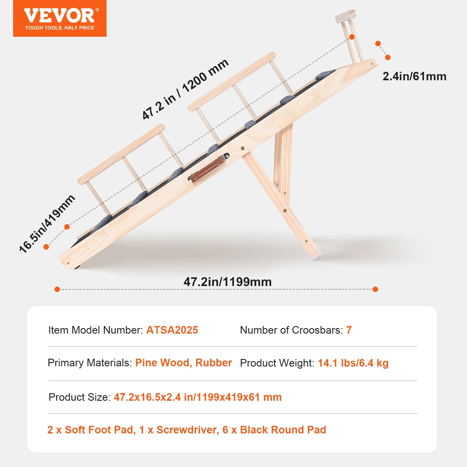 Anti-Slip 5-Level Adjustable Wooden Pet Ramp