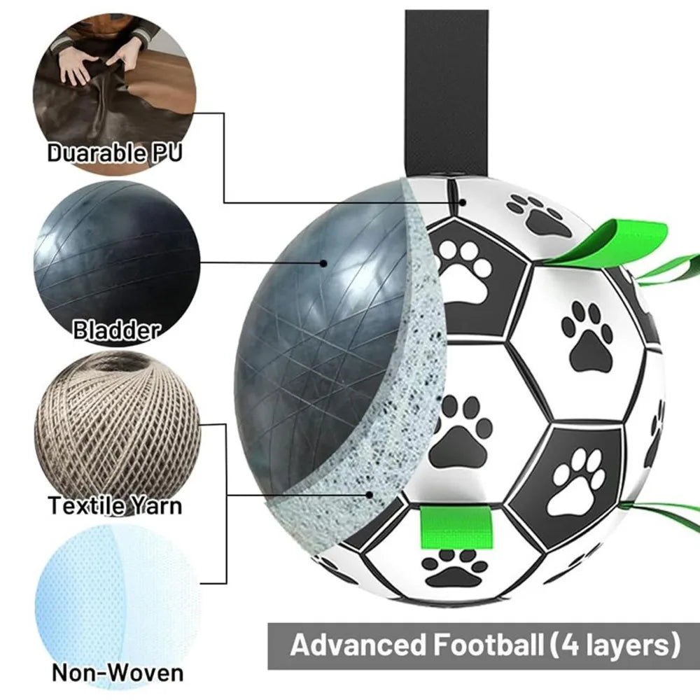 Durable Soccer Ball Dog Toy w/Straps