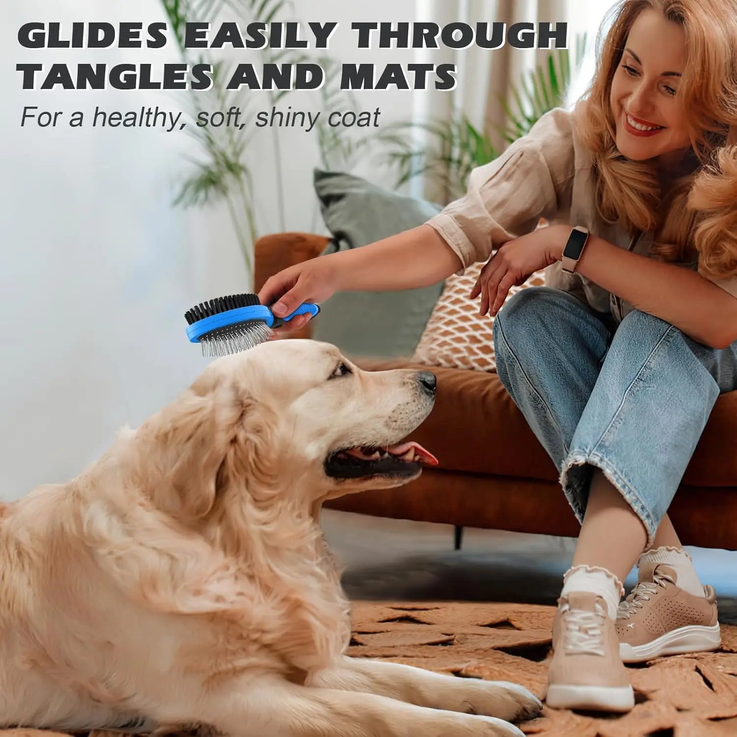 2PC  Pet Double-Sided Grooming Brush & Bath Brush Set