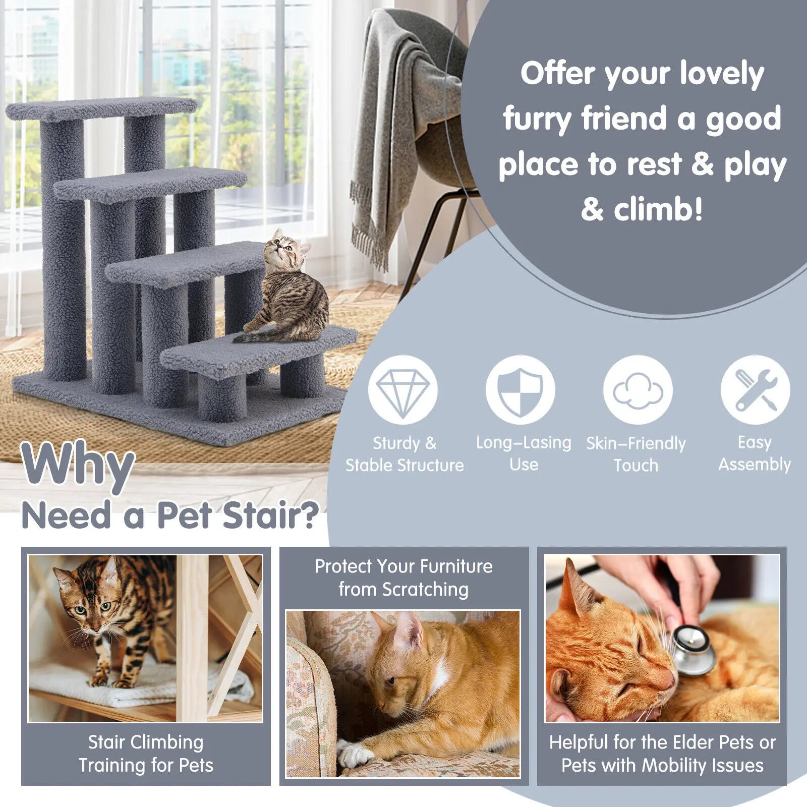 Costway 24" 4-Step Carpeted Pet Stairs